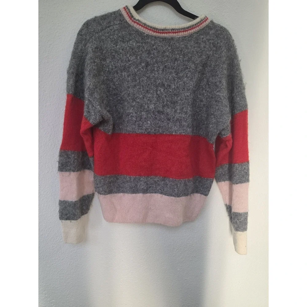 & Other Stories Striped Pullover Sweater M Grey Red Pink Crew Neck Wool